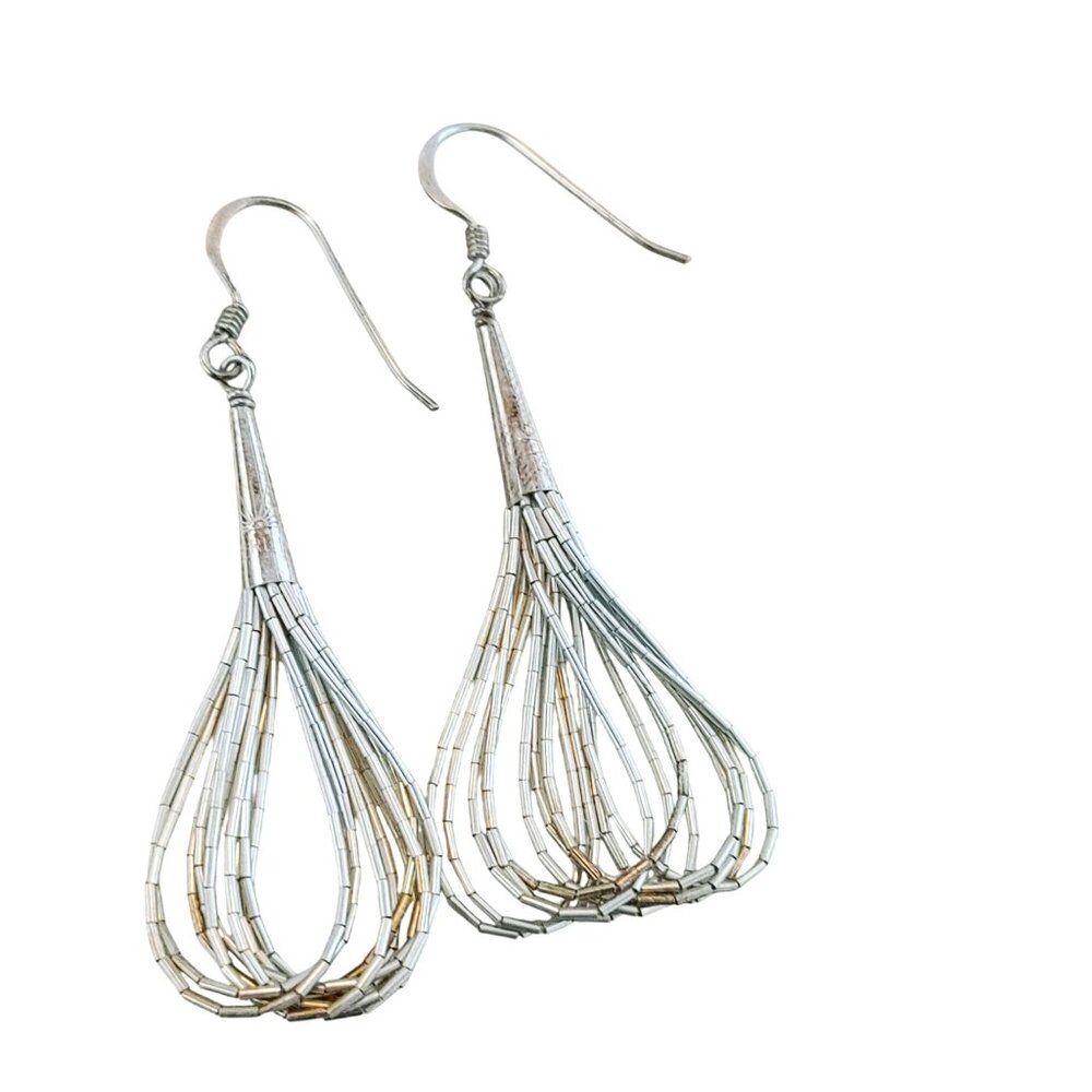 Navajo Liquid Silver Earrings Beaded Vintage Teardrop Native American Stamped